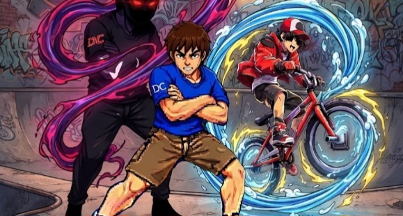 DC y WiZZ combatiendo junto a una bicicleta
